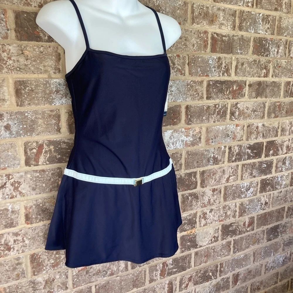 NWT ANNE COLE Blue one piece swimsuit size 14